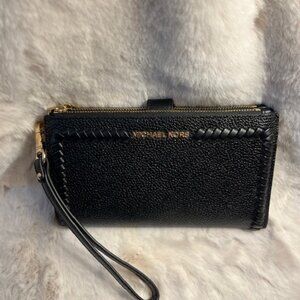 Michael Kors Black Pebble Leather w/ Braided Trim Wristlet